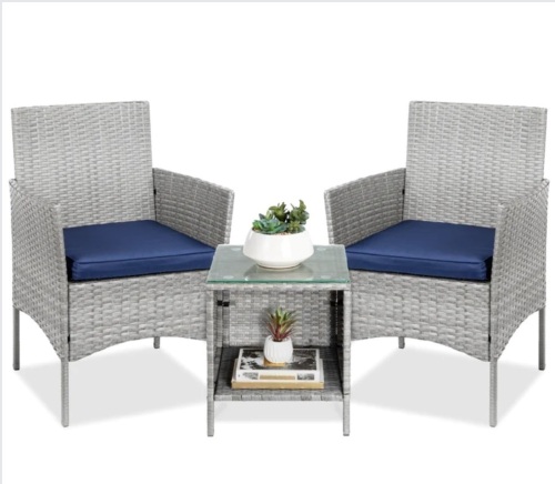 3-Piece Outdoor Patio Wicker Bistro Set w/ Side Storage Table - Lot 37