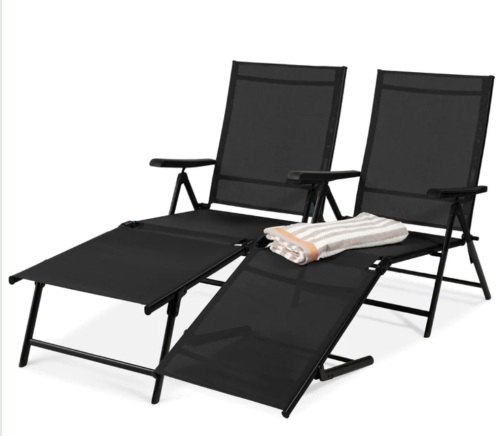 Set of 2 Outdoor Patio Chaise Recliner Lounge Chairs w/ Rust-Resistant Frame - Lot 57