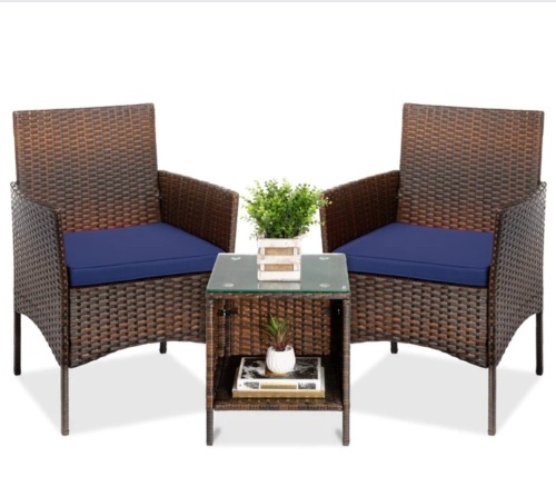 3-Piece Outdoor Patio Wicker Bistro Set w/ Side Storage Table - Lot 77