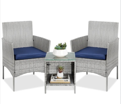 3-Piece Outdoor Patio Wicker Bistro Set w/ Side Storage Table - Lot 234