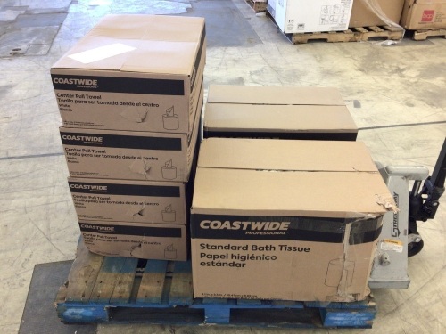 Pallet of 4 Boxes of Center Pull Towels & 2 Boxes of Bath Tissue - Lot 316