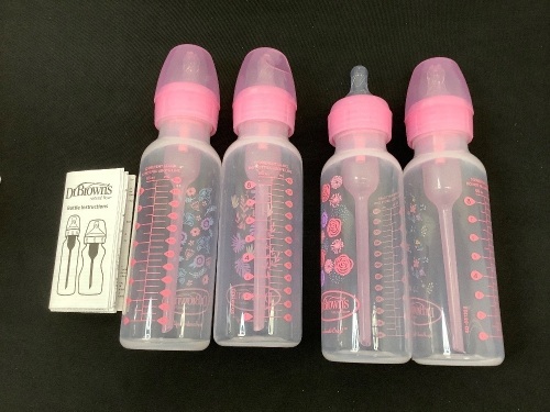 Bundle of 4 Dr Brown's Anti-Colic 8oz Bottles & 6-0m+ Preemie Nipples w/ Manual Breast Pump - Lot 336