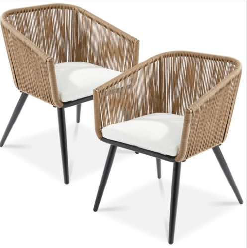 Set of 2 Indoor Outdoor Woven Wicker Patio Dining Chairs, 250lb Capacity - Lot 343