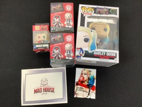 Suicide Squad Bundle-2 Pop Funko Harley Quinn Figures & 2 Mystery Figures + 1 Magnet - Lot 361