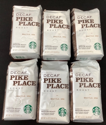 Lot of (6) Starbucks Decaf Pike Place Ground Coffee - Lot 433Y