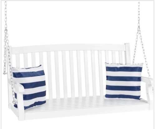 Wooden Curved Back Hanging Porch Swing Bench w/ Mounting Chains - 48in - Lot 463