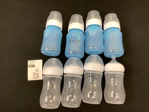 Bundle of 4 Philips Avent Anti-Colic 1m+ 9oz Bottles & 4 Natural Nipple 9oz Bottles - Lot 599