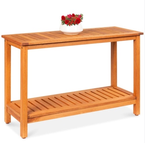 2-Shelf Wooden Console Table Storage Organizer w/ Natural Finish - 48in - Lot 38