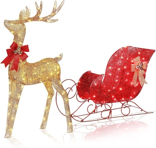 HOYECHI Lighted Christmas Decorations Reindeer & Sleigh - Lot 81