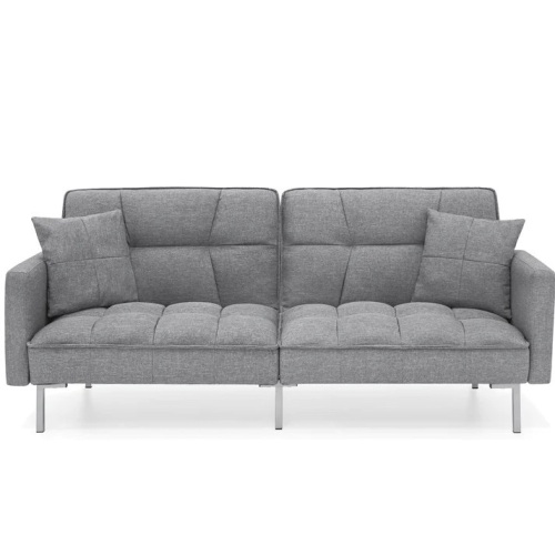 Convertible Linen Tufted Futon w/ 2 Plush Pillows, Split-Back Design - Lot 1559