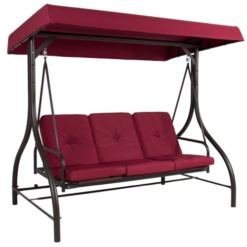 3-Seat Outdoor Canopy Swing Glider Furniture w/ Converting Flatbed Backrest - Lot 1560