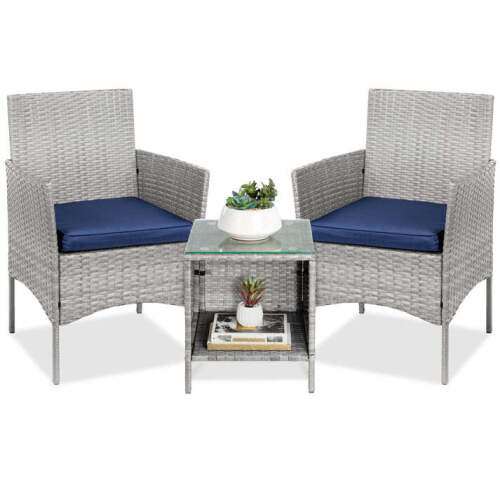 3-Piece Outdoor Patio Wicker Bistro Set w/ Side Storage Table - Lot 1646