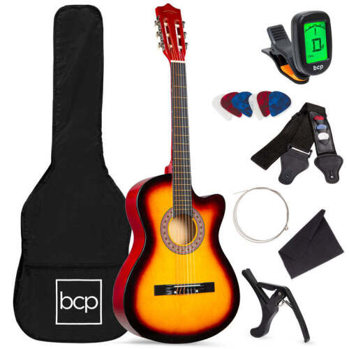 Beginner Acoustic Cutaway Guitar Set w/ Case, Strap, Capo - 38in - Lot 1695