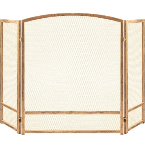 3-Panel Simple Steel Mesh Fireplace Screen w/ Worn Finish - 54.25x30.25in - Lot 1787