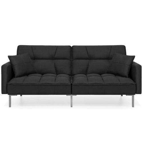 Convertible Linen Tufted Futon w/ 2 Plush Pillows, Split-Back Design - Lot 1795