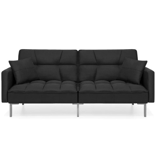 Convertible Linen Tufted Futon w/ 2 Plush Pillows, Split-Back Design - Lot 1796