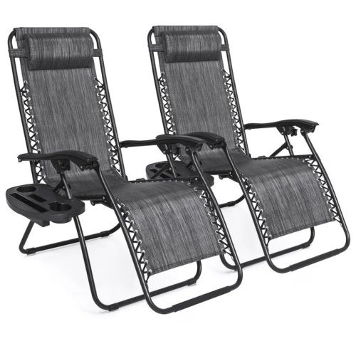 Set of 2 Adjustable Zero Gravity Patio Chair Recliners w/ Cup Holders - Lot 1860