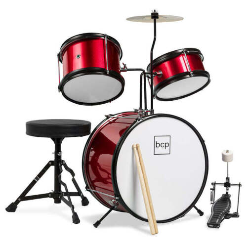 Kids Beginner 3-Piece Drum, Musical Instrument Set w/ Sticks, Stool, Pedal - Lot 1901