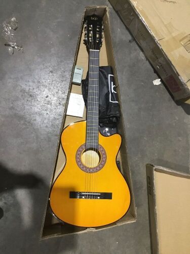 Beginner Acoustic Cutaway Guitar Set w/ Case, Strap, Capo - 38in  - Lot 629