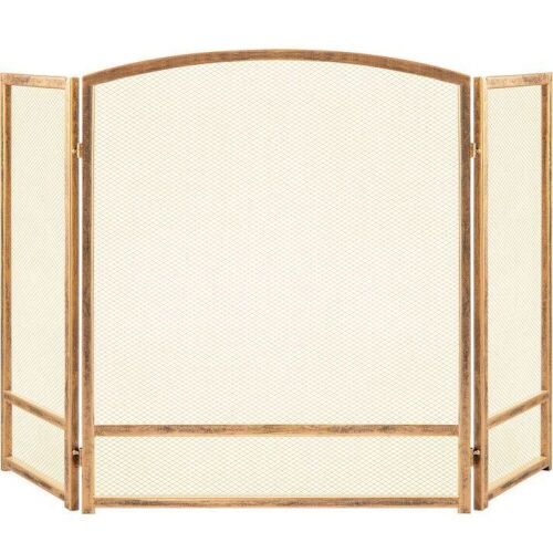 3-Panel Simple Steel Mesh Fireplace Screen w/ Worn Finish - 54.25x30.25in  - Lot 581