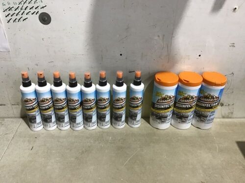 Lot of (3) Armor All Disinfectant Wipes & (8) Disinfectant Spray - Lot 335