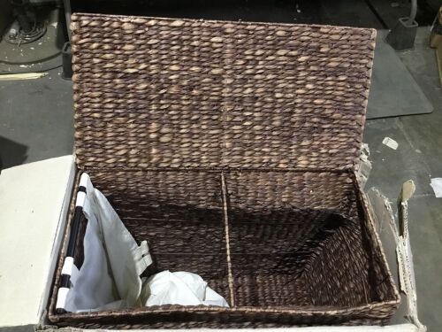 Extra Large Water Hyacinth Double Laundry Hamper Basket w/ 2 Liner Bags - Bent - Lot 192