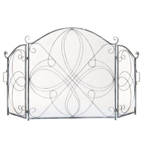 3-Panel Wrought Iron Metal Fireplace Screen Cover w/ Scroll Design - 55x33in  - Lot 209