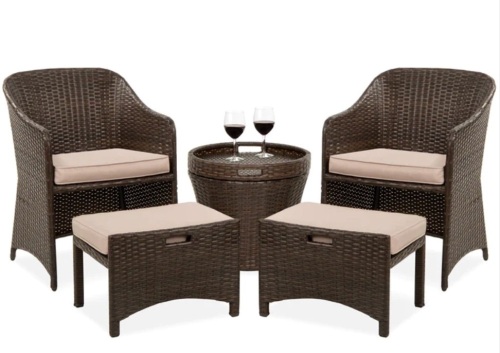 5-Piece Outdoor Wicker Bistro Set w/ Side Storage Table, No Assembly - Lot 51G