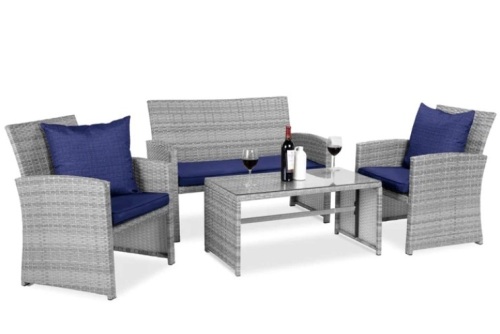 4-Piece Outdoor Wicker Conversation Patio Set w/ 4 Seats, Glass Table Top - Lot 66