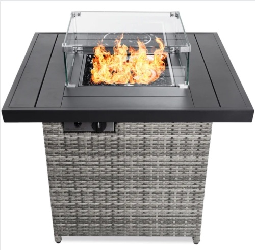 32in Fire Pit Table 50,000 BTU Wicker - Lot 74