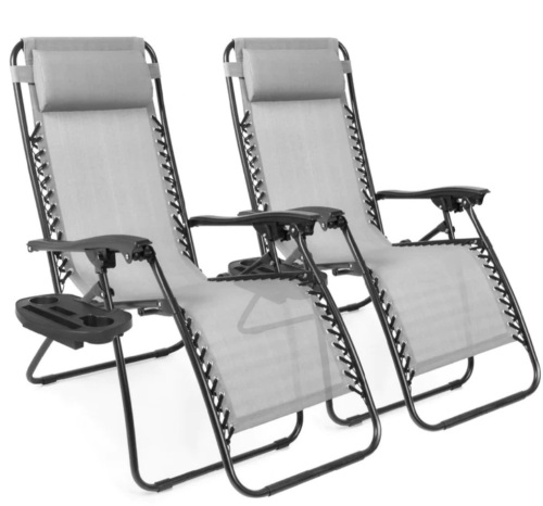 Set of 2 Adjustable Zero Gravity Patio Chair Recliners w/ Cup Holders - Lot 312