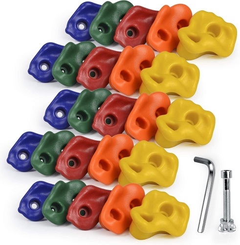 Set of 25 Multi-Colored Kids & Adults Rock Climbing Holds with Secure Mounting Hardware - Lot 319G