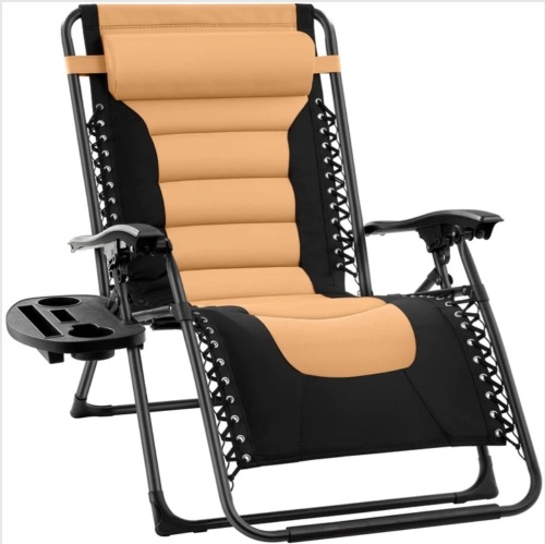 Oversized Padded Zero Gravity Chair, Folding Recliner w/ Headrest, Side Tray - Lot 348