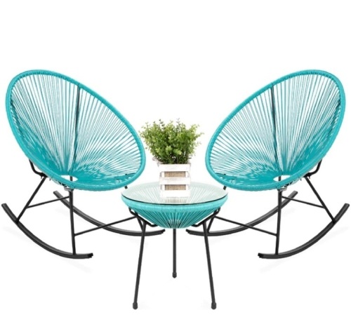 3-Piece Patio Woven Rope Acapulco Rocking Chair Bistro Set - Lot 420