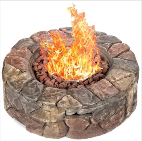 Stone Gas Fire Pit w/ 30,000 BTU, Ignition Button, Control Knob - 27.6in - Lot 452