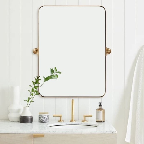 MOON MIRROR 24" x 36" Brushed Gold Metal Framed Pivot Rectangle Vertical Bathroom Mirror - Lot 51