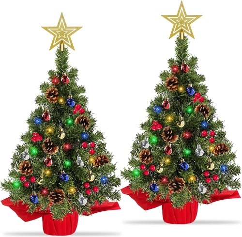 2pk Tabletop Christmas Trees, Prelit Warm Lights - Lot 538G