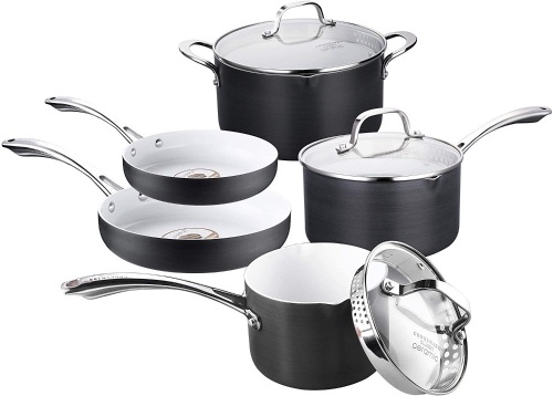 AMERICOOK 8 Pc Hard Anodized/ White Ceramic Nonstick Cookware - Lot 16