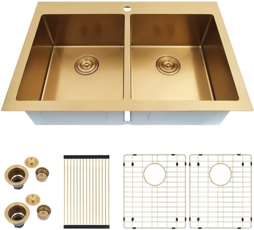 Zeesink Double Bowl Drop in Kitchen Sink, 33 x 22 inch - Lot 8