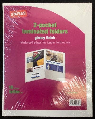 Lot of (8) Staples 2 Pocket Laminated Folders, Letter Size 10 pk - Lot 115