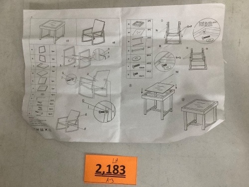 Set of 2 Patio Chairs and Patio Table - Lot 2183