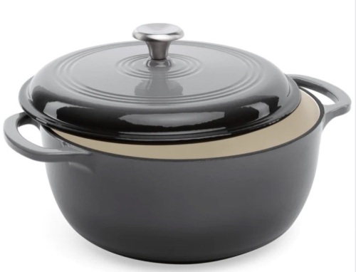6qt Non-Stick Enamel Cast-Iron Dutch Oven Kitchen Cookware w/ Side Handles - Lot 146