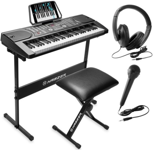 Hamzer Portable Electronic Keyboard Piano with Stand, Stool, Headphones & Microphone - Lot 178