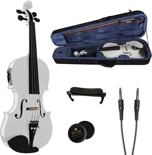Cecilio 4/4 CVNAE Fitted Acoustic/Electric Violin in Pearl White(Full Size) - Lot 270