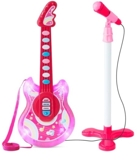 Kids Pretend Play Guitar Musical Instrument Toy w/ Microphone, Stand - 19in - Lot 460