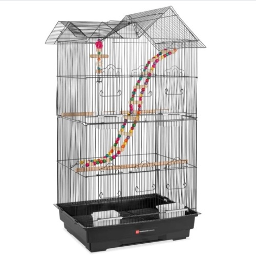 Indoor Outdoor Iron Birdcage w/ Removable Tray, 4 Feeders, 2 Toys - 36in - Lot 492