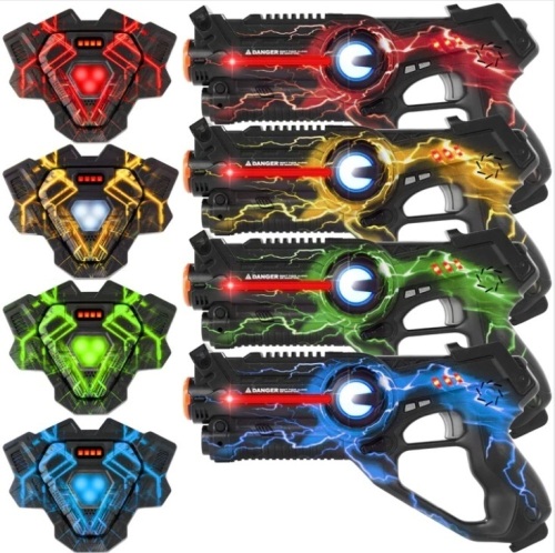 Set of 4 Infrared Laser Tag Blasters and Vests for Kids & Adults - Lot 310