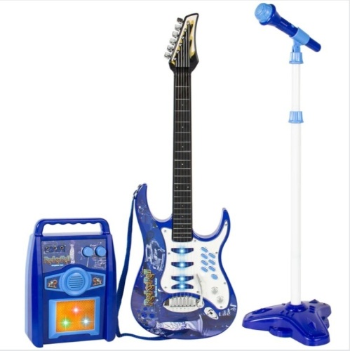 Kids Electric Guitar Toy Play Set w/ 6 Songs, Microphone, Amp - Lot 470