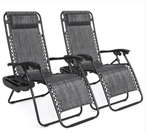 Set of 2 Adjustable Zero Gravity Patio Chair Recliners w/ Cup Holders - Lot 219