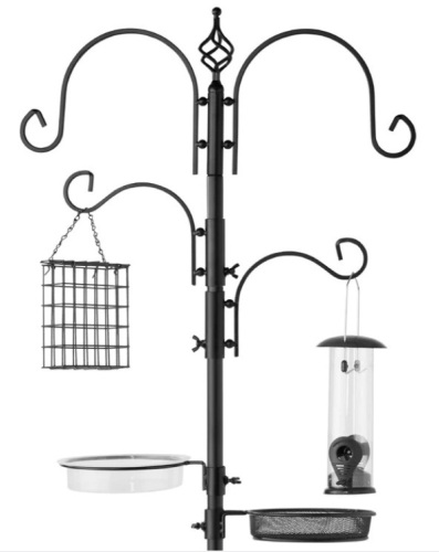 4-Hook Bird Feeding Station, Steel Feeder Stand w/ 2 Bird Feeders - 91in - Lot 483